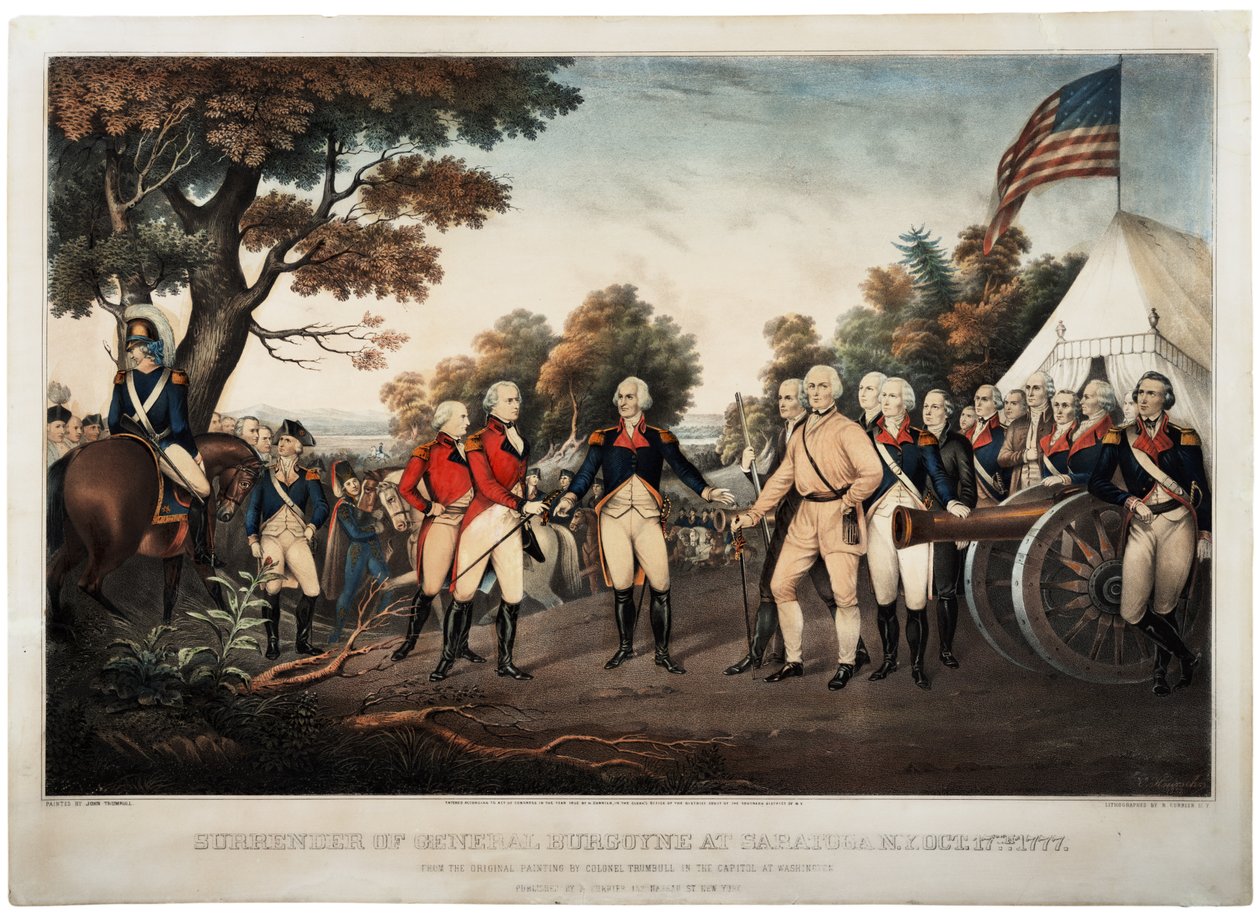 Burgoyne tábornok megadása Saratoga N.Y.-ban, 1777. október 17. New York, a nyomatot Nathaniel Currier készítette, 1852 alkotó: John Trumbull