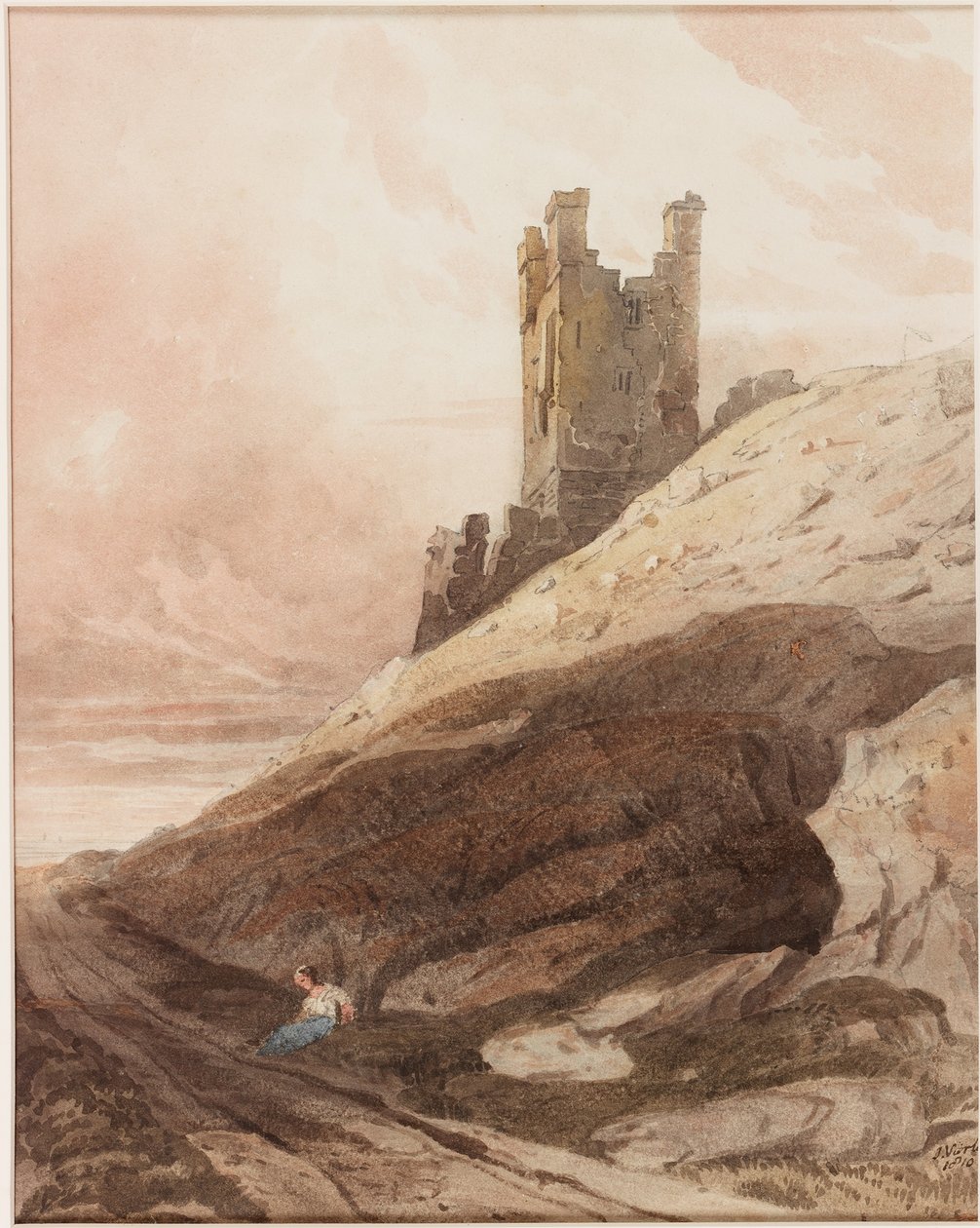 Lilburn Tower, Dunstanburgh kastély (ceruza és akvarell papíron (táblára ragasztva)) alkotó: John Varley