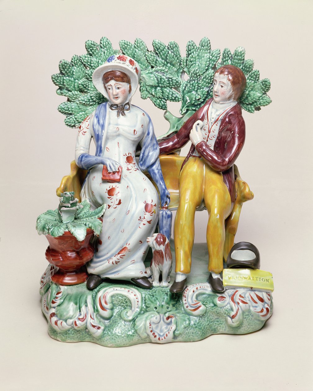 Egy udvarló házaspár „Perswaition” figurája, 1815-28 körül (gyöngydíszített, zománcozott mázzal) alkotó: John Walton