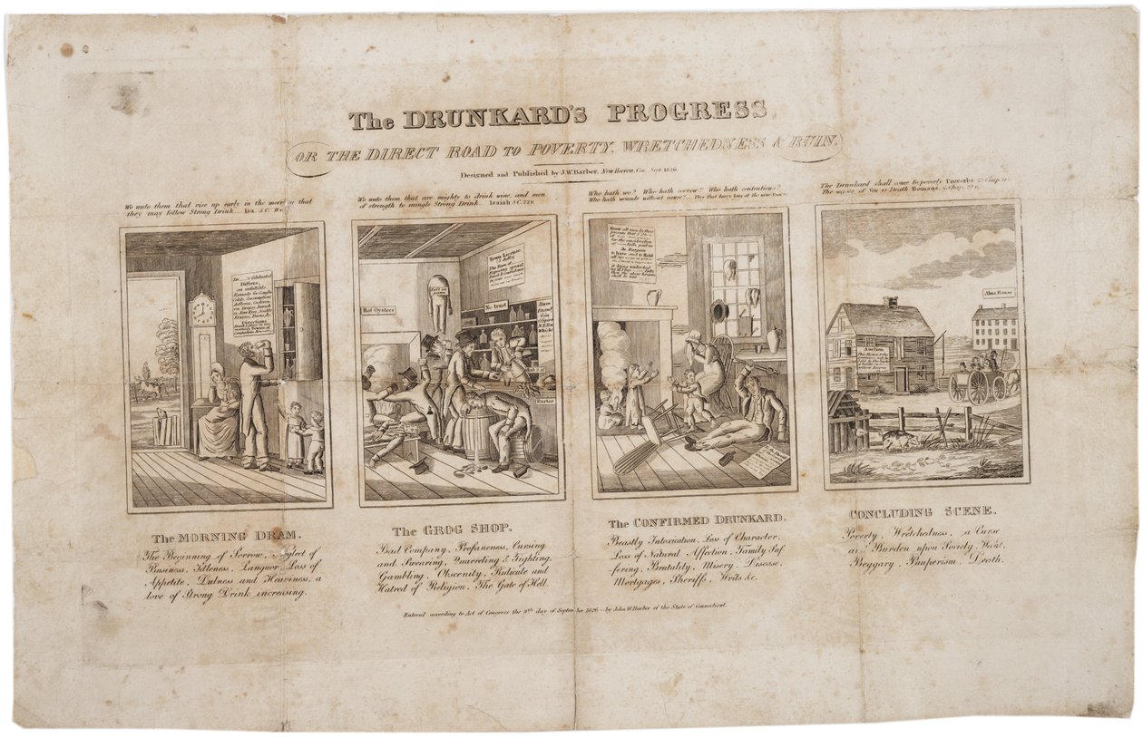 Az iszákosok útja, avagy a szegénység, nyomor és pusztulás egyenes útja, 1826 alkotó: John Warner Barber