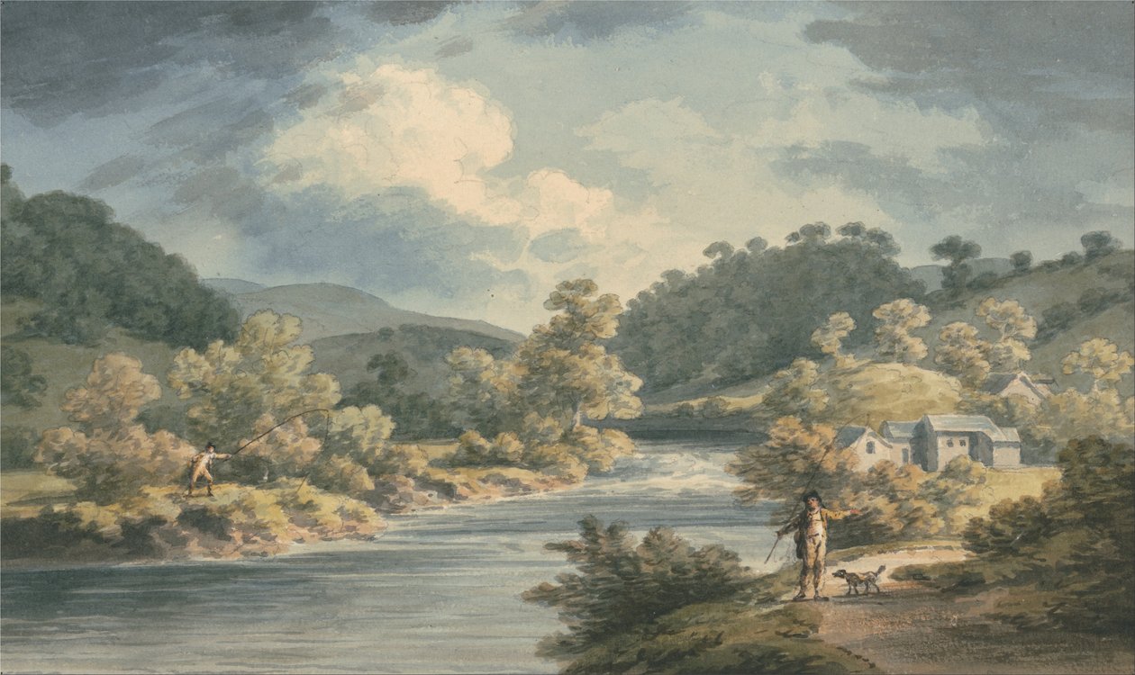 Halász Myfod völgyében, Powis hercegnő palotájának helyszíne alkotó: John Warwick Smith