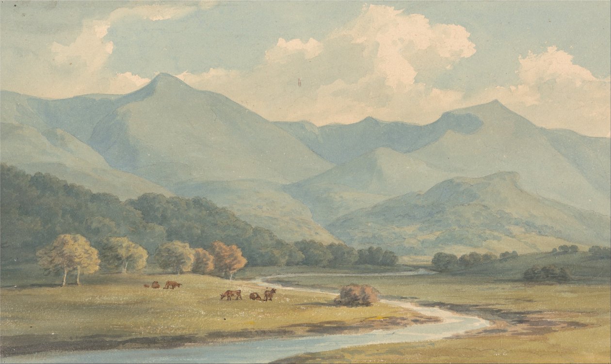 Carnen Llewelyn és Carnedd David, Carnarvonshire, az Ogwen folyó túloldalán alkotó: John Warwick Smith