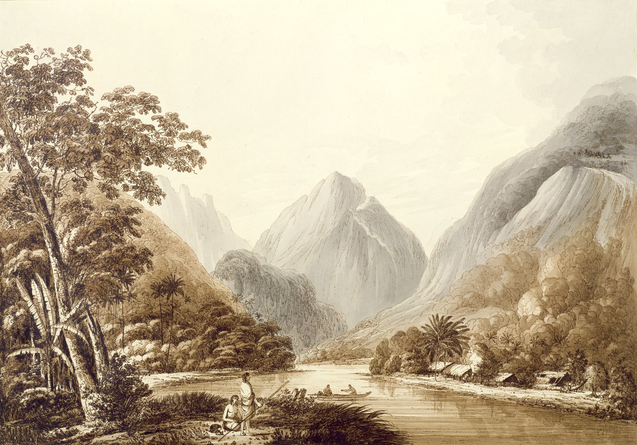Kilátás az Oheitepeha-öbölben, Otaheite szigetén, a "Nézetek a déli tengeren" pubból. 1791 alkotó: John Webber