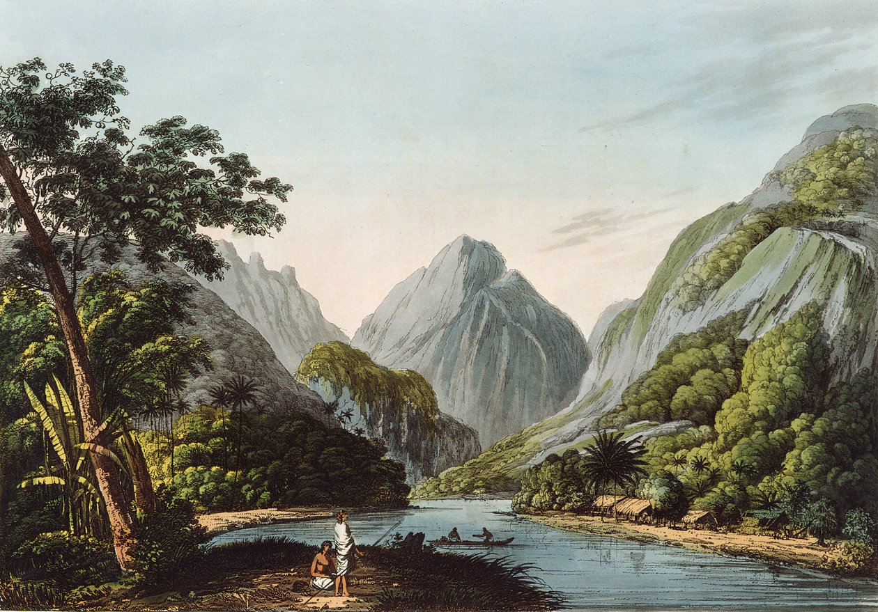 Kilátás az Oheitepha-öbölben, Otaheite szigetén, a „Cook kapitány utolsó útja” című filmből, 1809 alkotó: John Webber