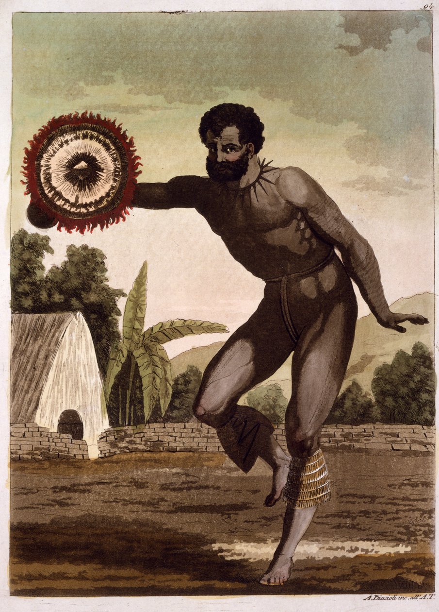 Férfi csörgővel alkotó: John Webber