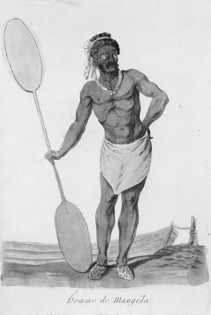 Álló portré egy Mangaia -i, Cook -szigeti férfiról, aki evezőt tart a jobb kezében alkotó: John Webber