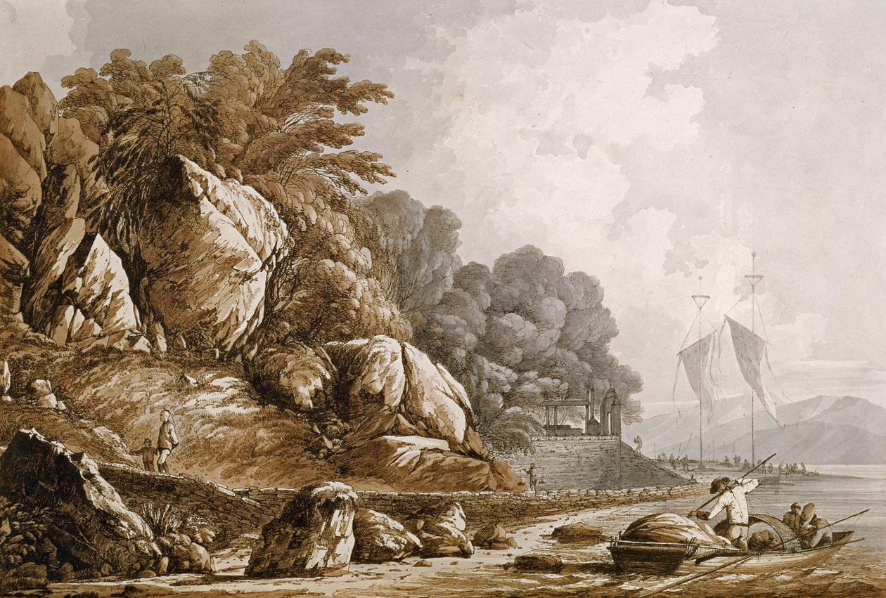 Makaói kilátás, a "Nézetek a déli tengereken" című kiadványból. 1788 alkotó: John Webber