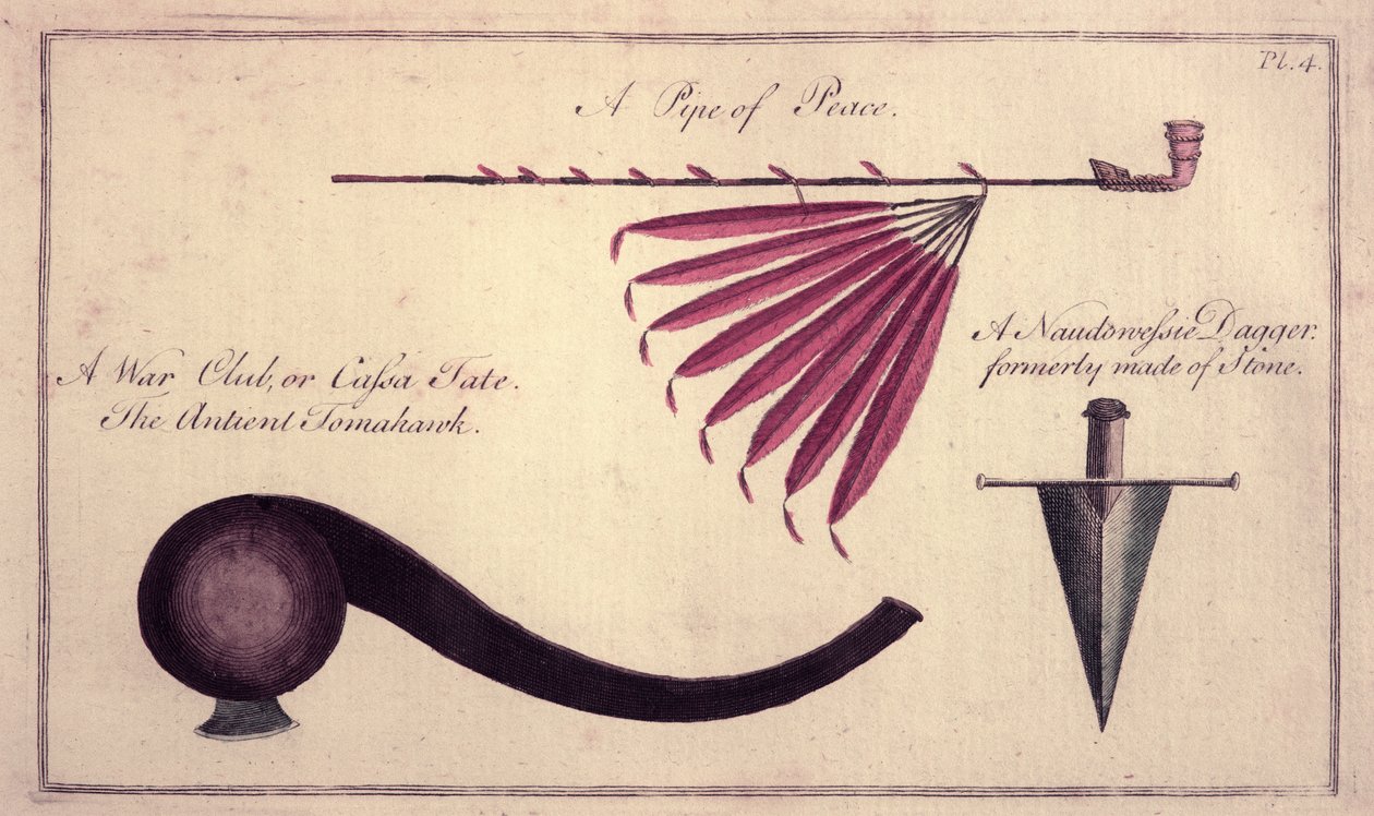 Ősi tomahawk, békepipa és tőr, 1590 körül alkotó: John White