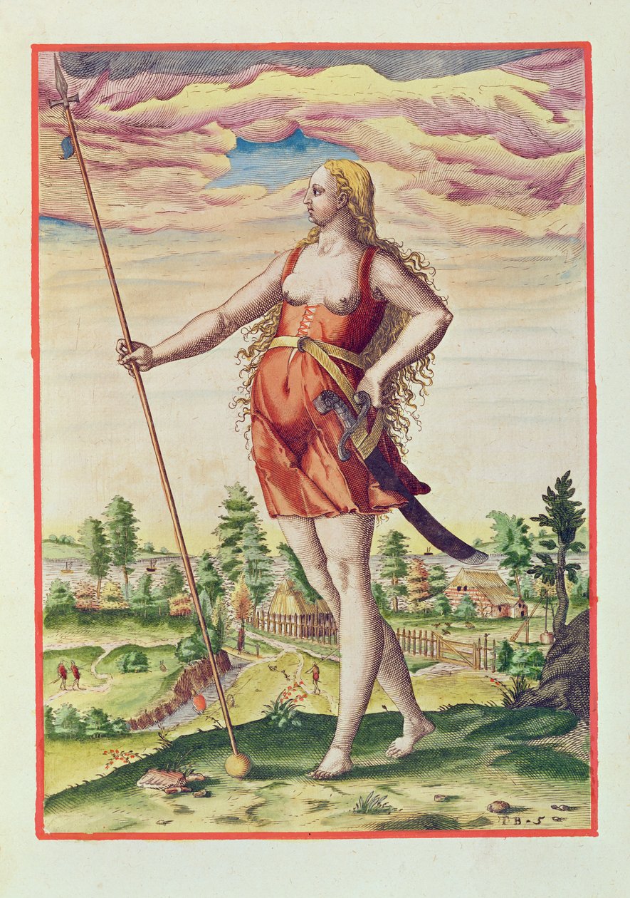 Fiatal nő a piktek szomszédos törzséből, az „Admiranda Narratio...”-ból, Theodore de Bry (1528-98) metszete, 1585-88 alkotó: John White