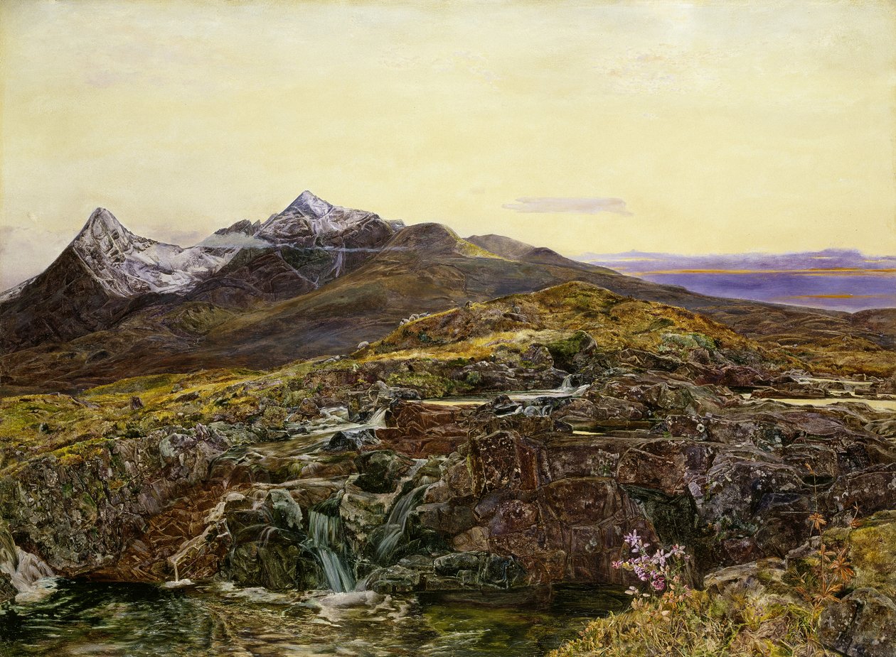 Cuillin Ridge, Skye a Sligachanból, 19. századi olaj, vászon) alkotó: John William Inchbold