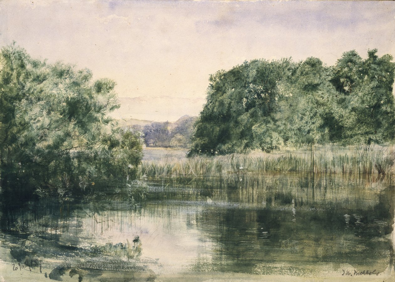 Kilátás a tóra fákkal, 1857 (akvarell, papír) alkotó: John William Inchbold