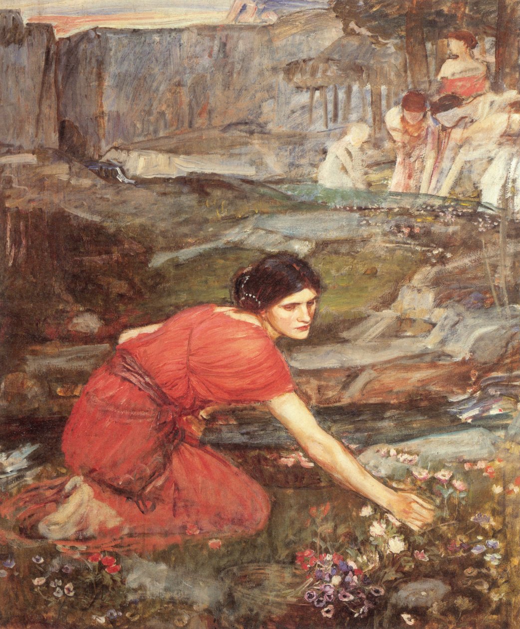 Lányok Virágot szednek egy patak mellett alkotó: John William Waterhouse