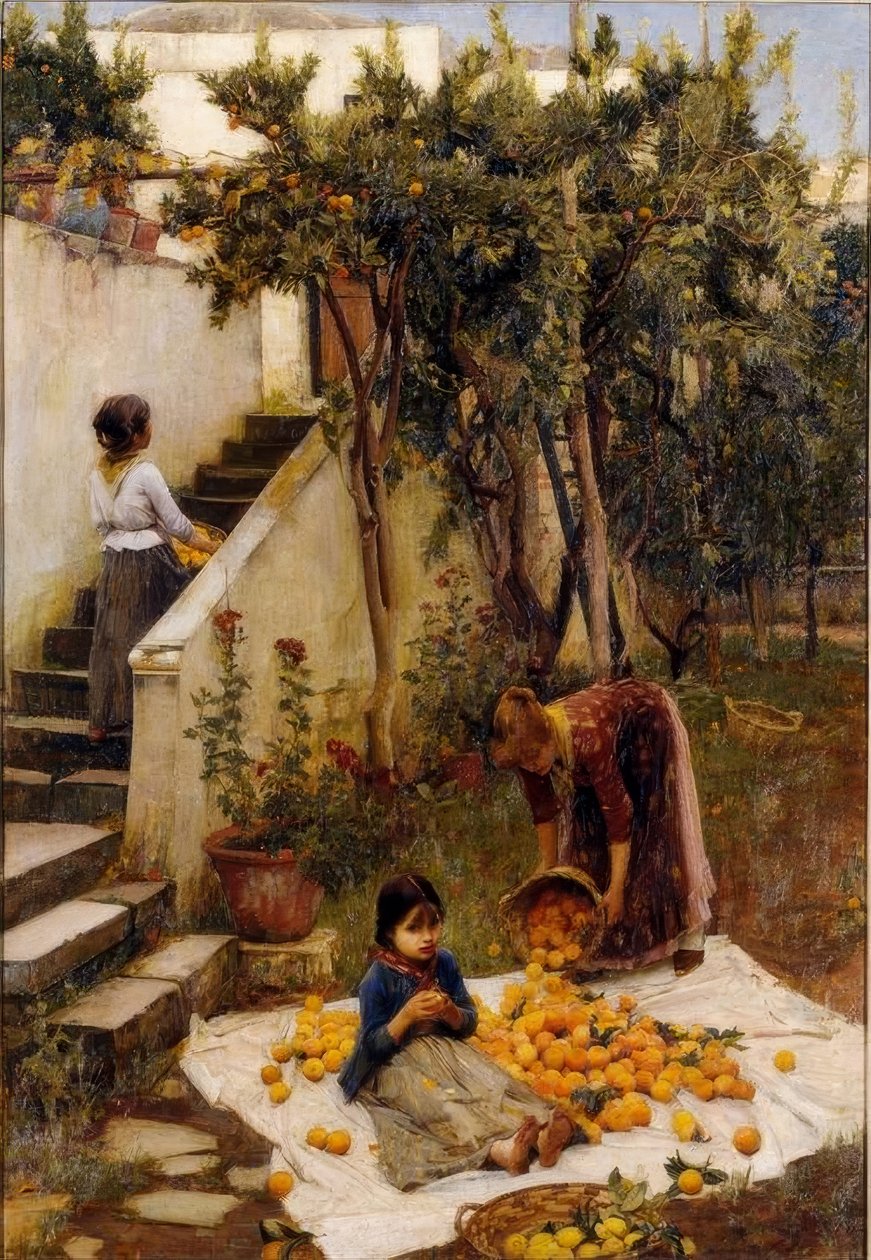 A Narancsgyűjtők alkotó: John William Waterhouse
