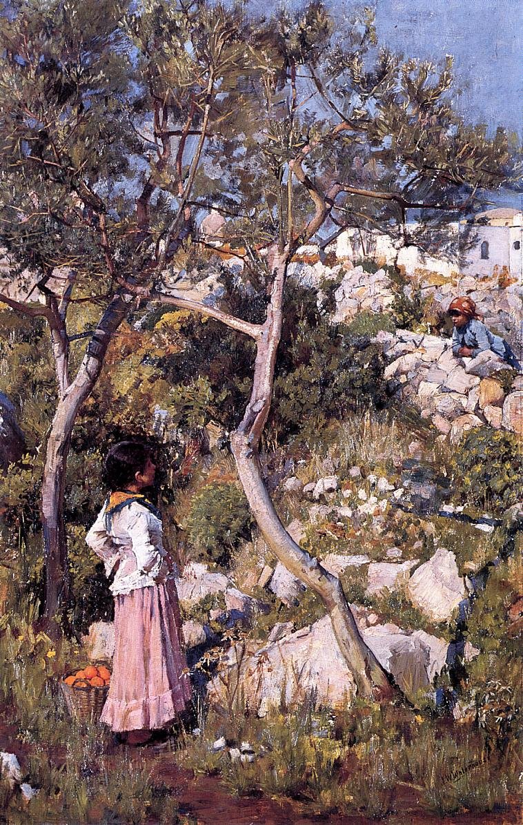 Két kis olasz lány egy faluban alkotó: John William Waterhouse