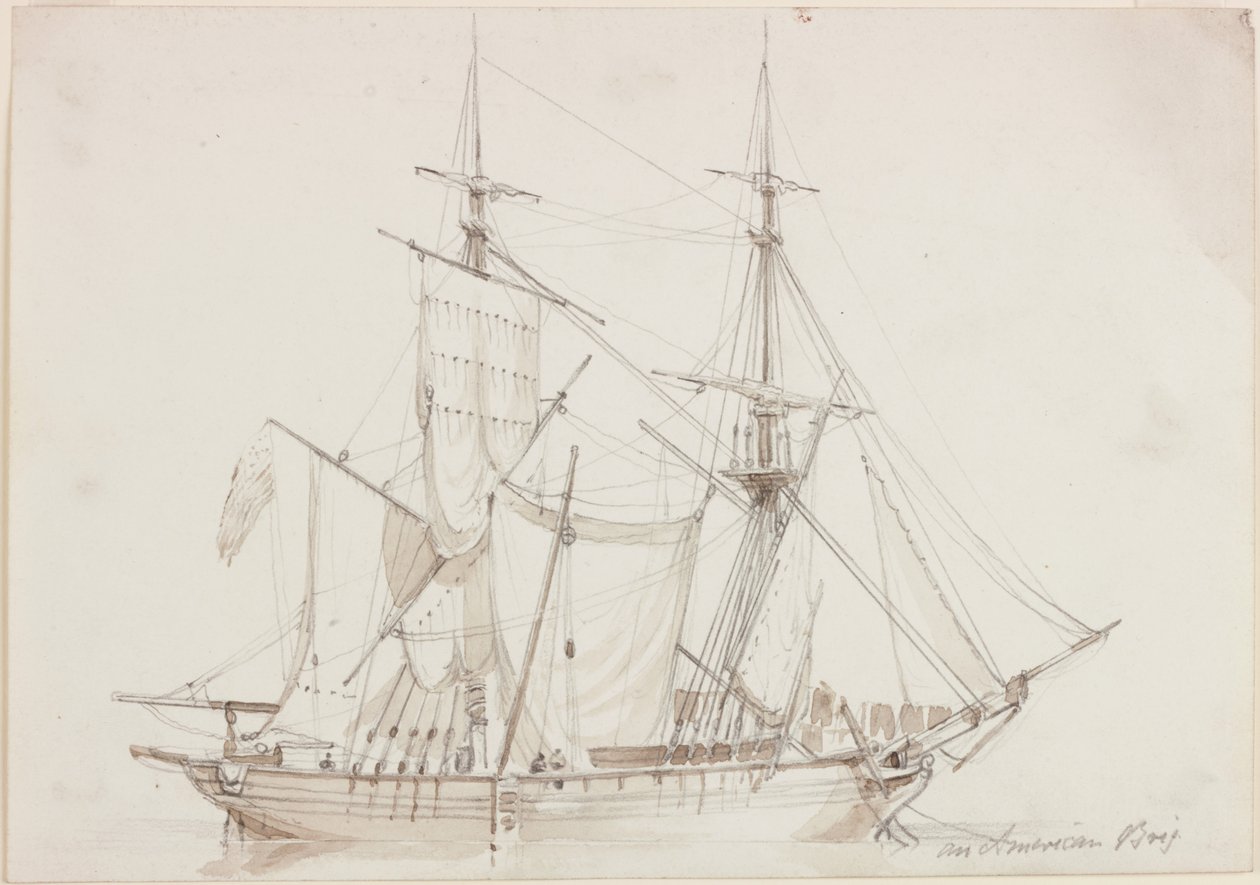Egy amerikai brig (ceruza és akvarell papíron) alkotó: John Wilson Carmichael