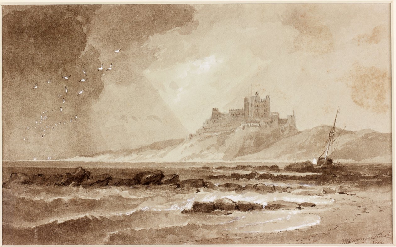Bamburgh kastély északról (tinta (szépia) papíron) alkotó: John Wilson Carmichael