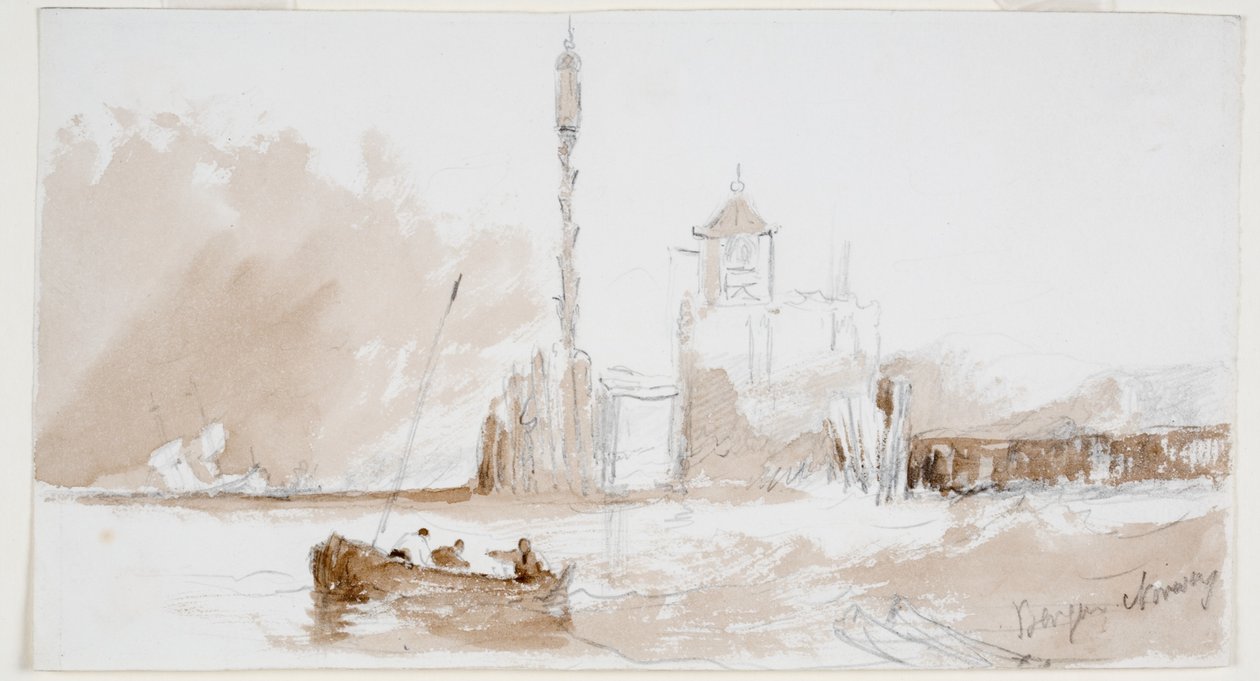 Bergen, Norvégia (ceruza és akvarell papíron) alkotó: John Wilson Carmichael