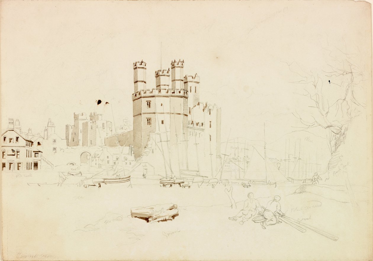 Caernarvon kastély (ceruza és akvarell papíron) alkotó: John Wilson Carmichael