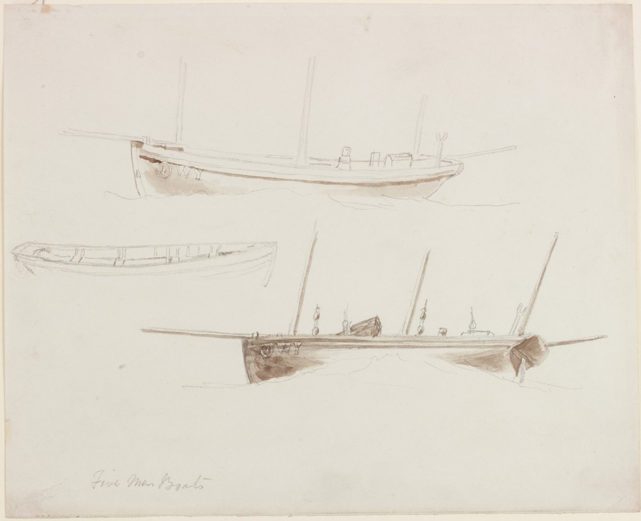 Five Men Boats (ceruza és akvarell (monokróm), papír) alkotó: John Wilson Carmichael