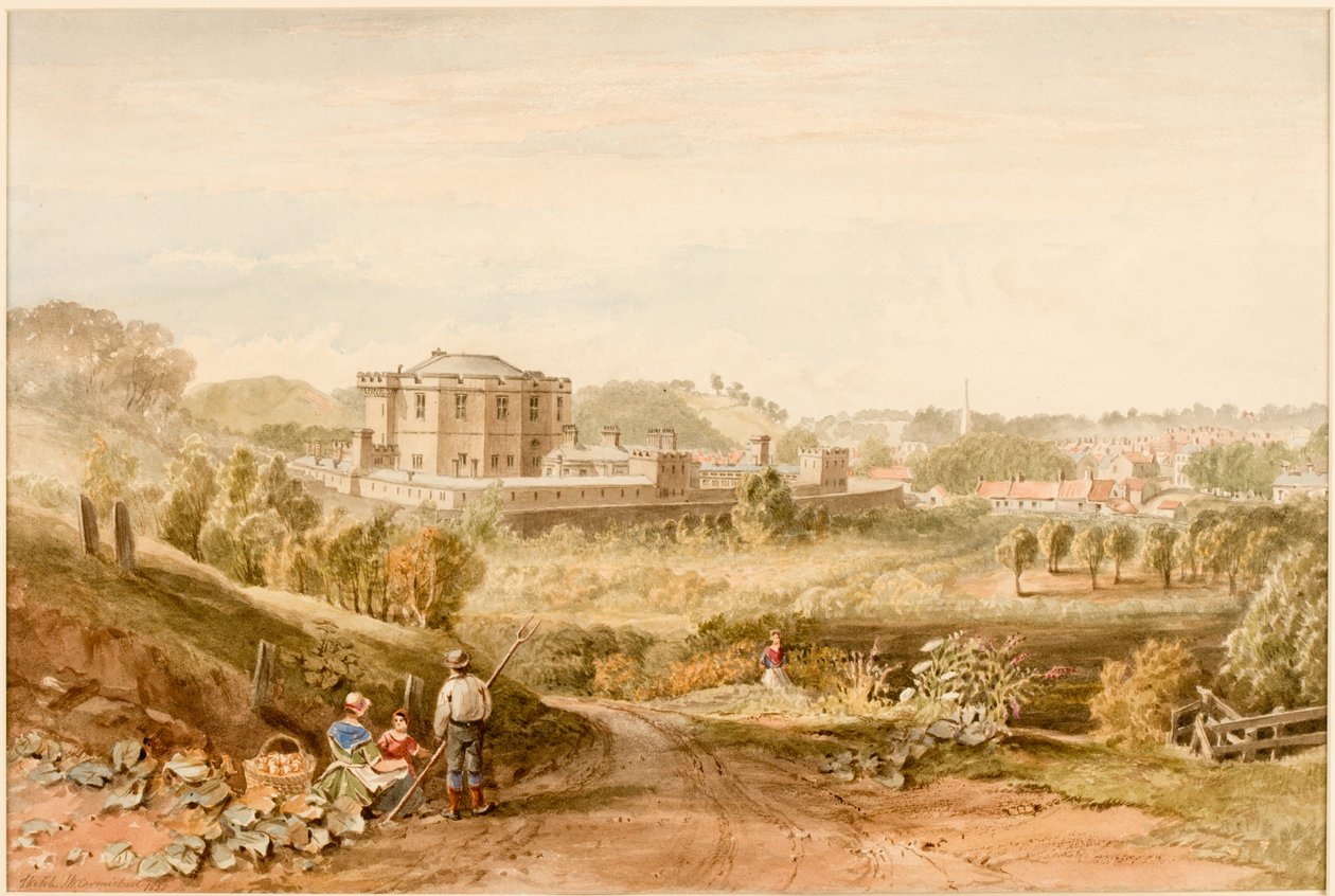Morpeth Gaol, Northumberland (ceruza és akvarell papíron (kártyára ragasztva)) alkotó: John Wilson Carmichael