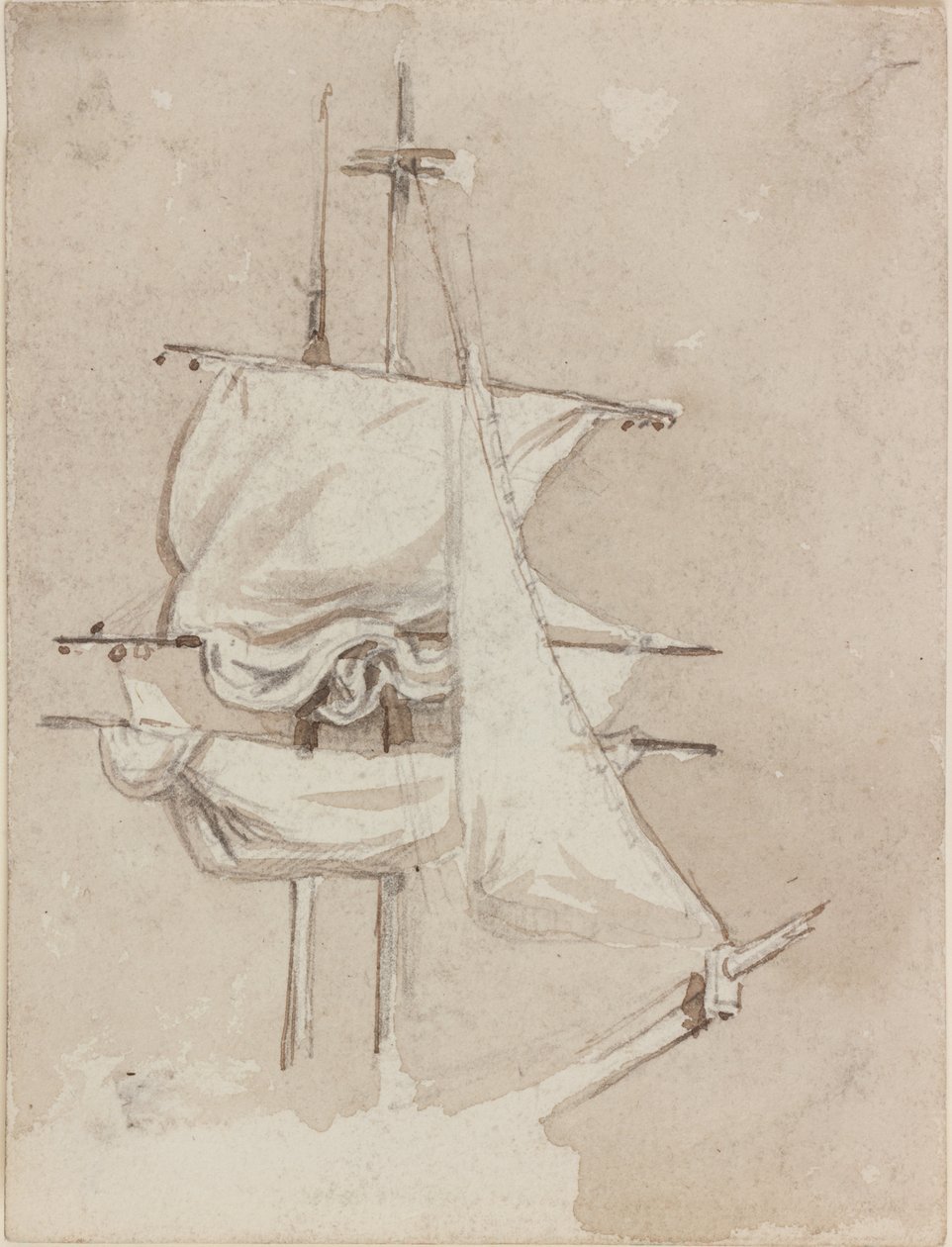 Vitorlák négyzet alakú árbocon (ceruza és akvarell (monokróm) papíron) alkotó: John Wilson Carmichael