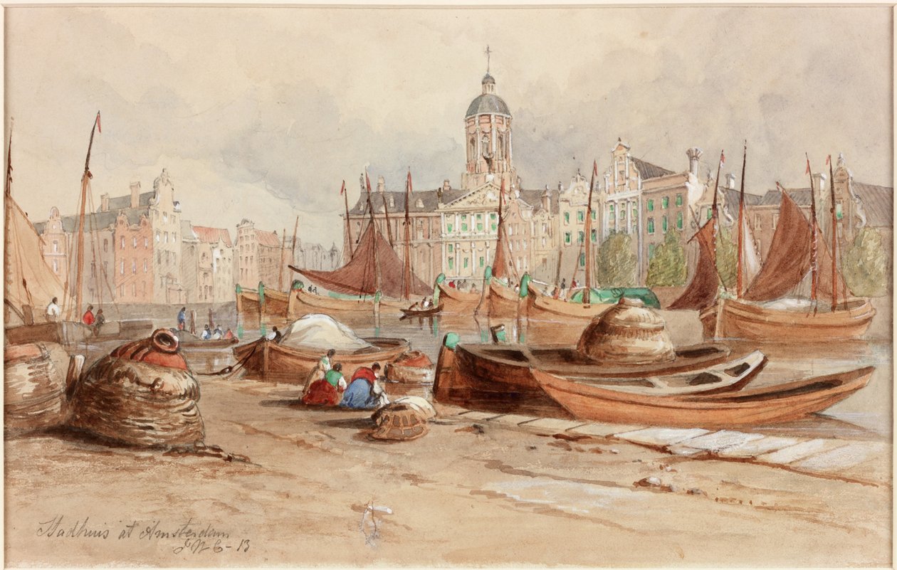 Stadhuis Amszterdamban (ceruza és akvarell papíron) alkotó: John Wilson Carmichael