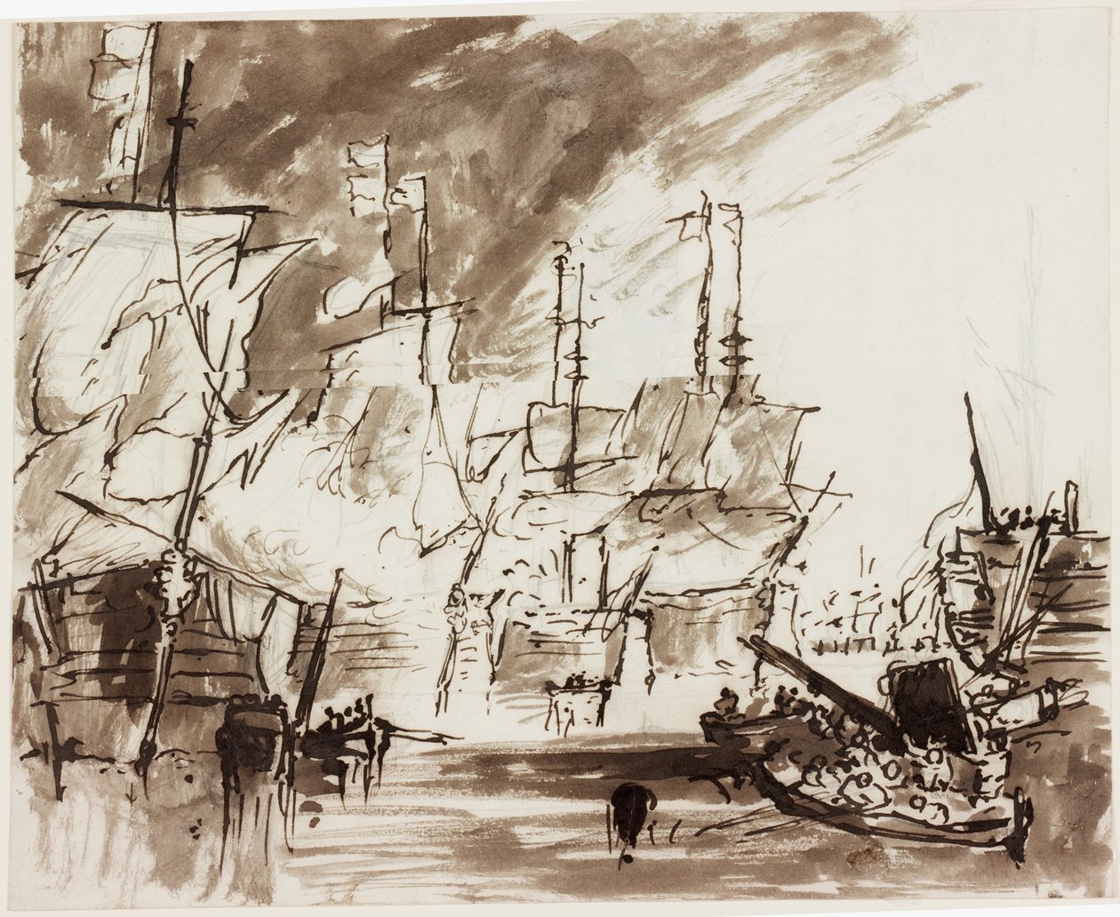 Tanulmány a St Vincent-fok-i csata festményéhez (tinta (mosás) és toll, tinta és ceruza papíron) alkotó: John Wilson Carmichael