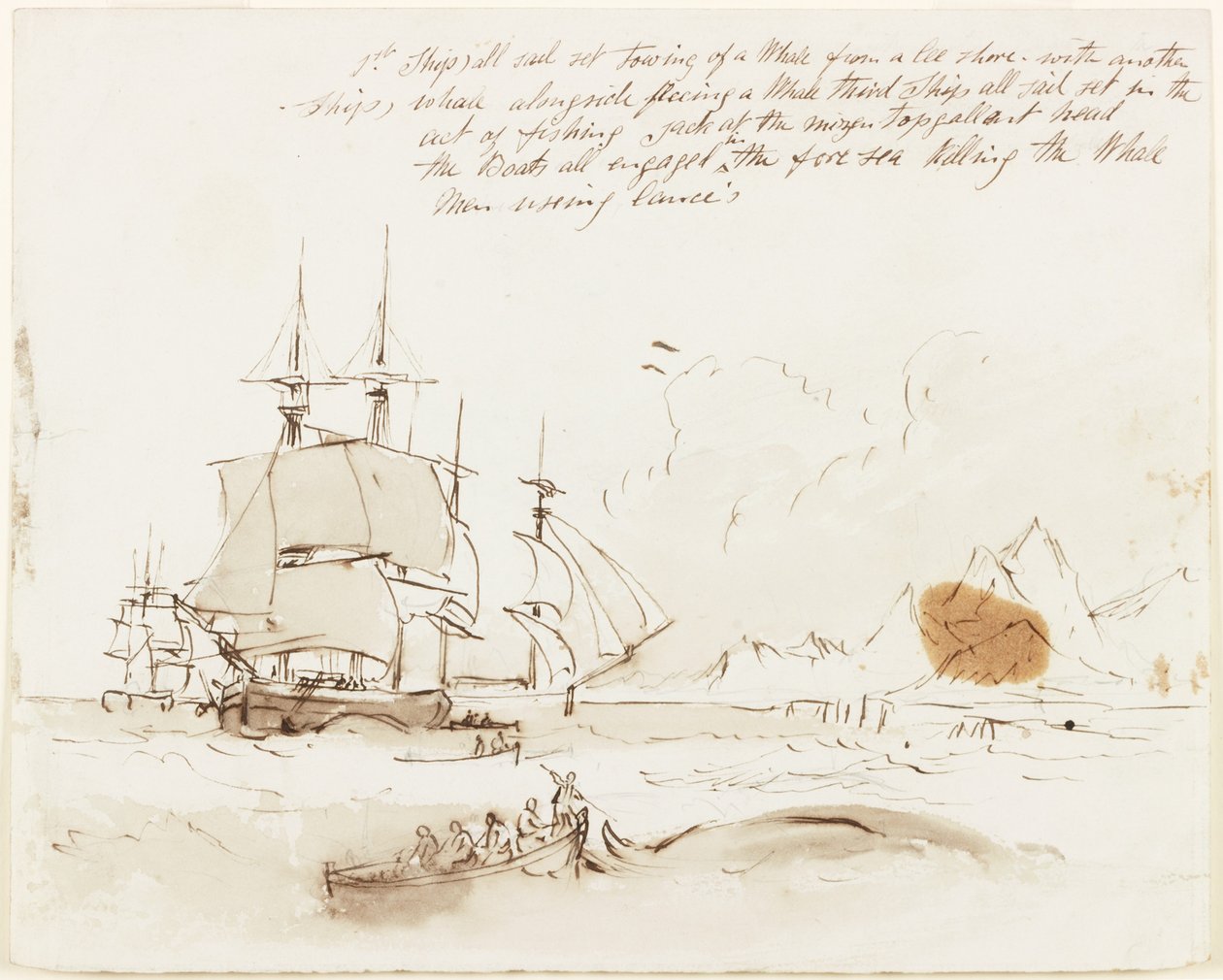 Tanulmány egy bálnavadászképhez (toll és ceruza, papír) alkotó: John Wilson Carmichael