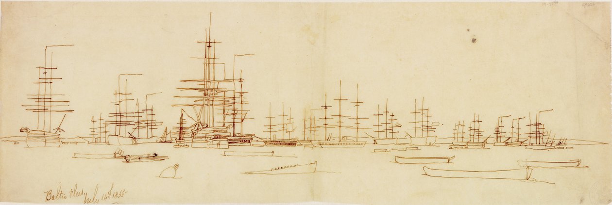 A balti flotta 1855. július 14. (toll és tinta papíron (nyomkövetés)) alkotó: John Wilson Carmichael