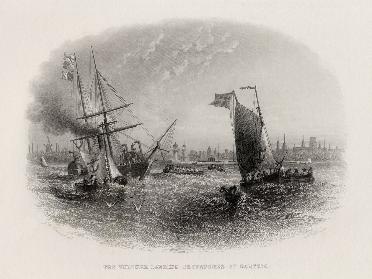A keselyű partraszállása Dantzigban, Arthur Willmore (1814-88) metszetével alkotó: John Wilson Carmichael