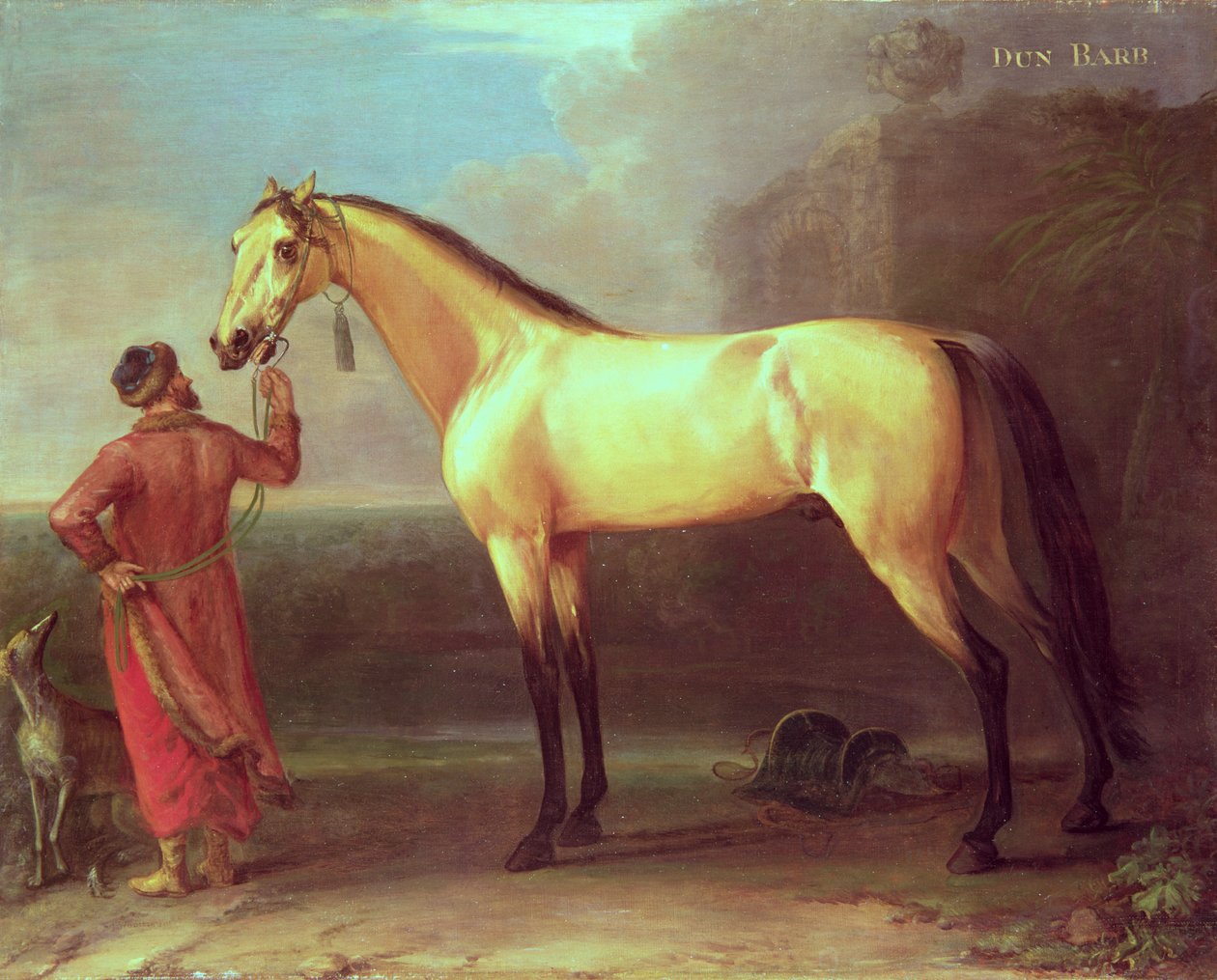 Dun Barb (ló és arab vőlegény) alkotó: John Wootton