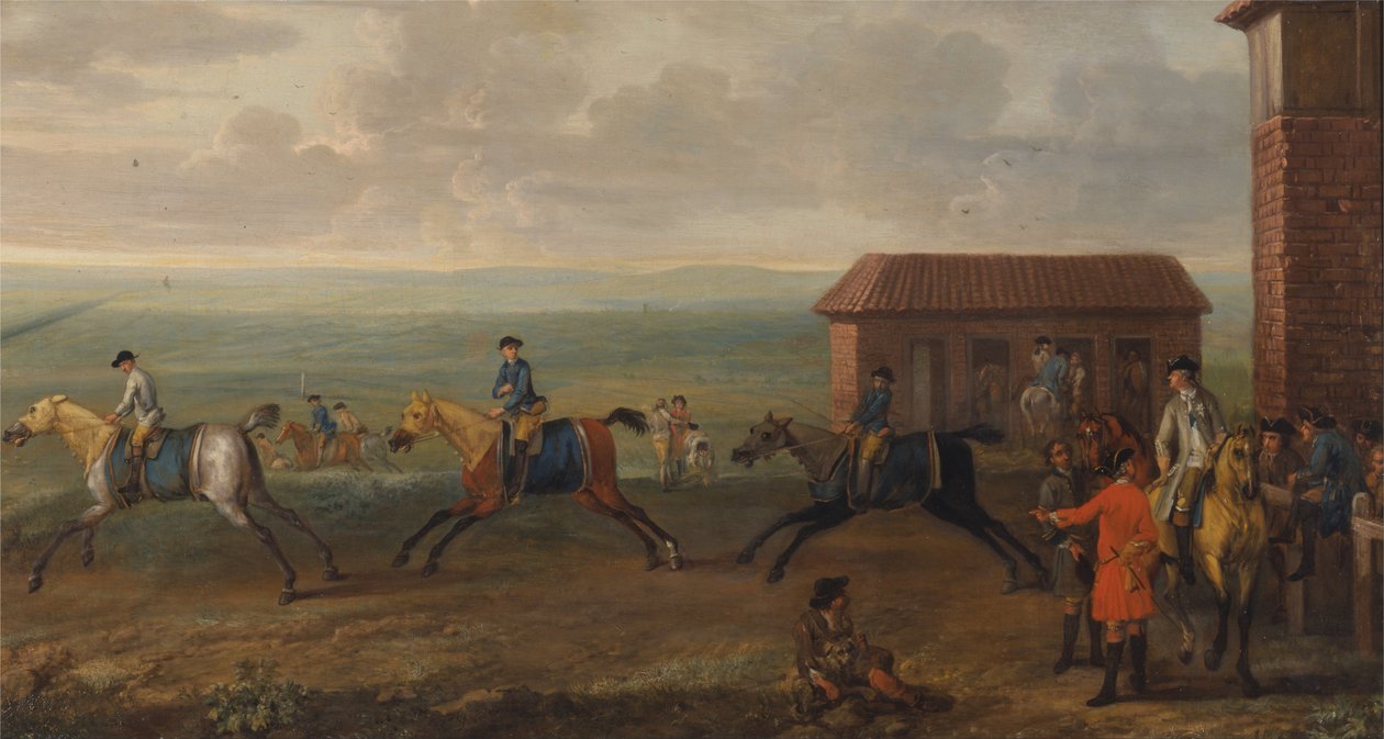 Lord Portmore versenylovakat néz a Newmarket Heath -i gyakorlaton alkotó: John Wootton