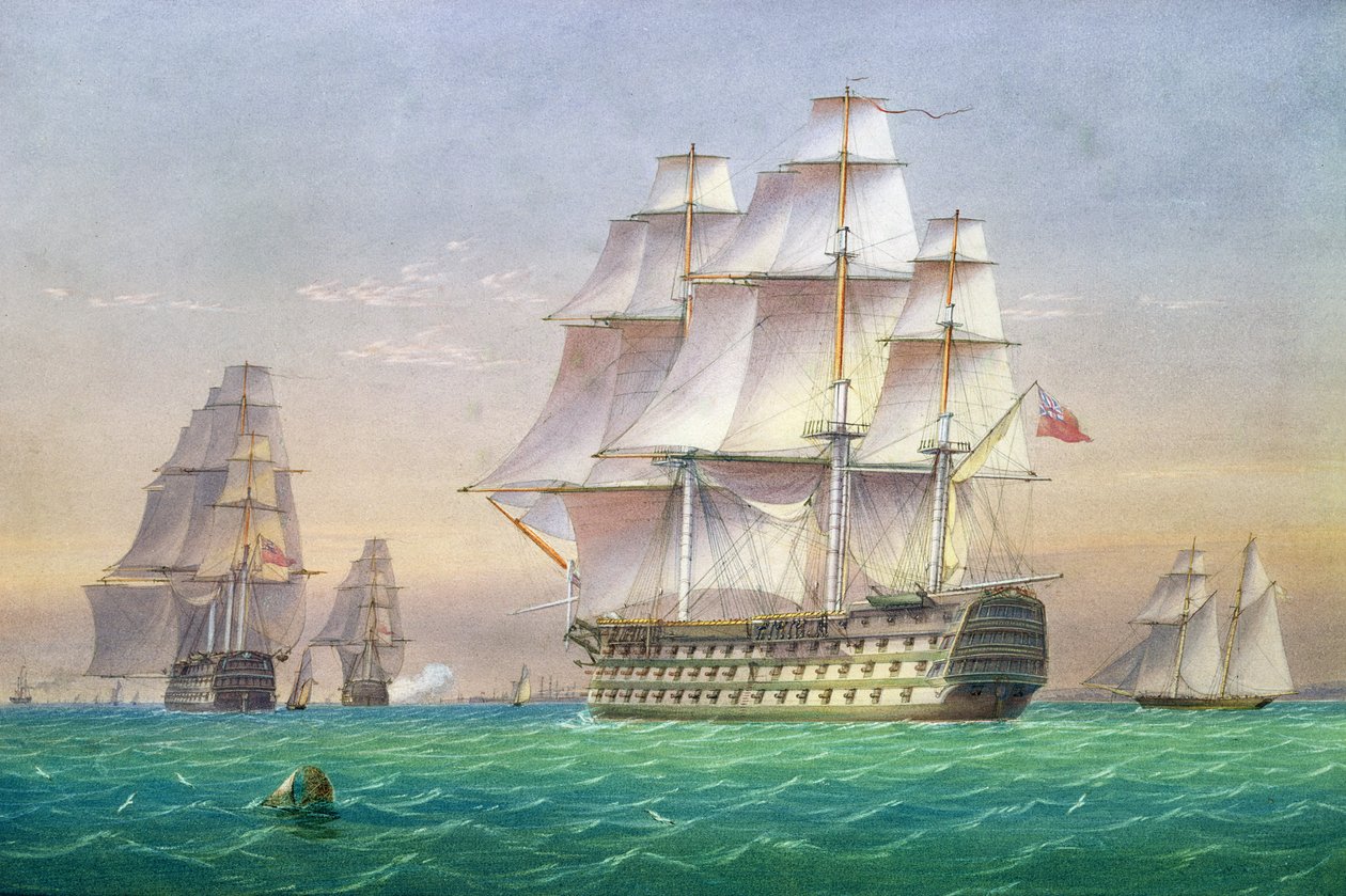 A vonal három első osztályú hajója belép Portsmouth kikötőjébe alkotó: John and William Joy