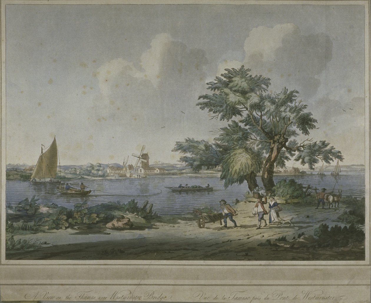 Zöldségszállító alakok a Temze partján, 1787 (aquatinta) alkotó: John the Elder Cleveley