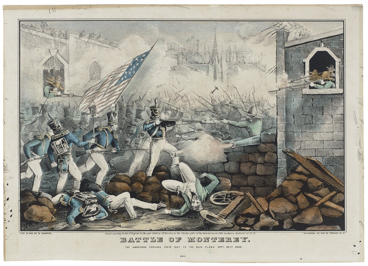 Monterey-i csata 1846. július 7-én, litho Nathaniel Currier (1813-88) alkotó: John (after) Cameron