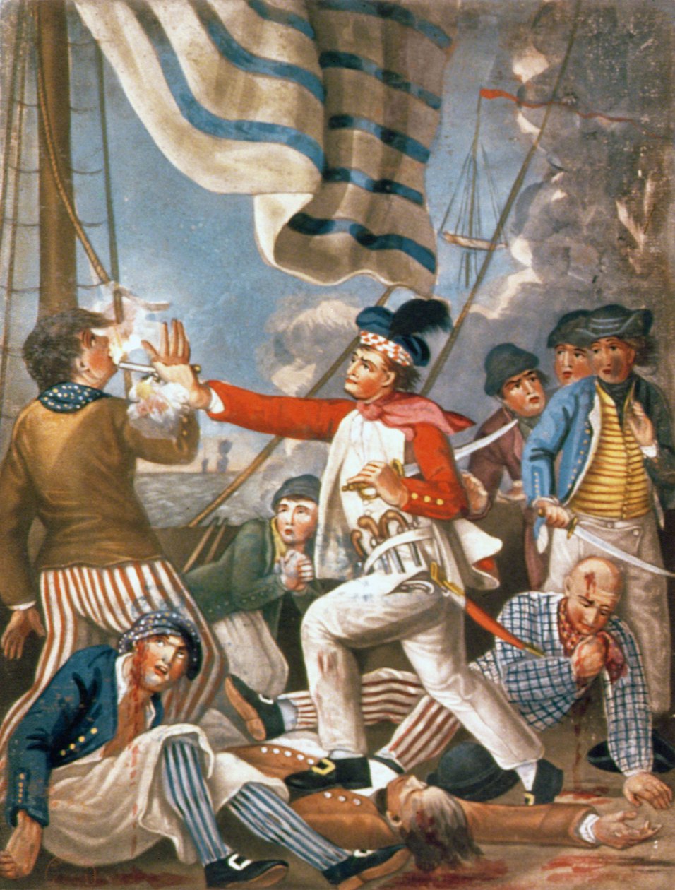 John Paul Jones egy eljegyzésben, kocsmában lelő egy tengerészt, aki megkísérelte felütni a színét. írta: Carrington Bowles alkotó: John (after) Collet