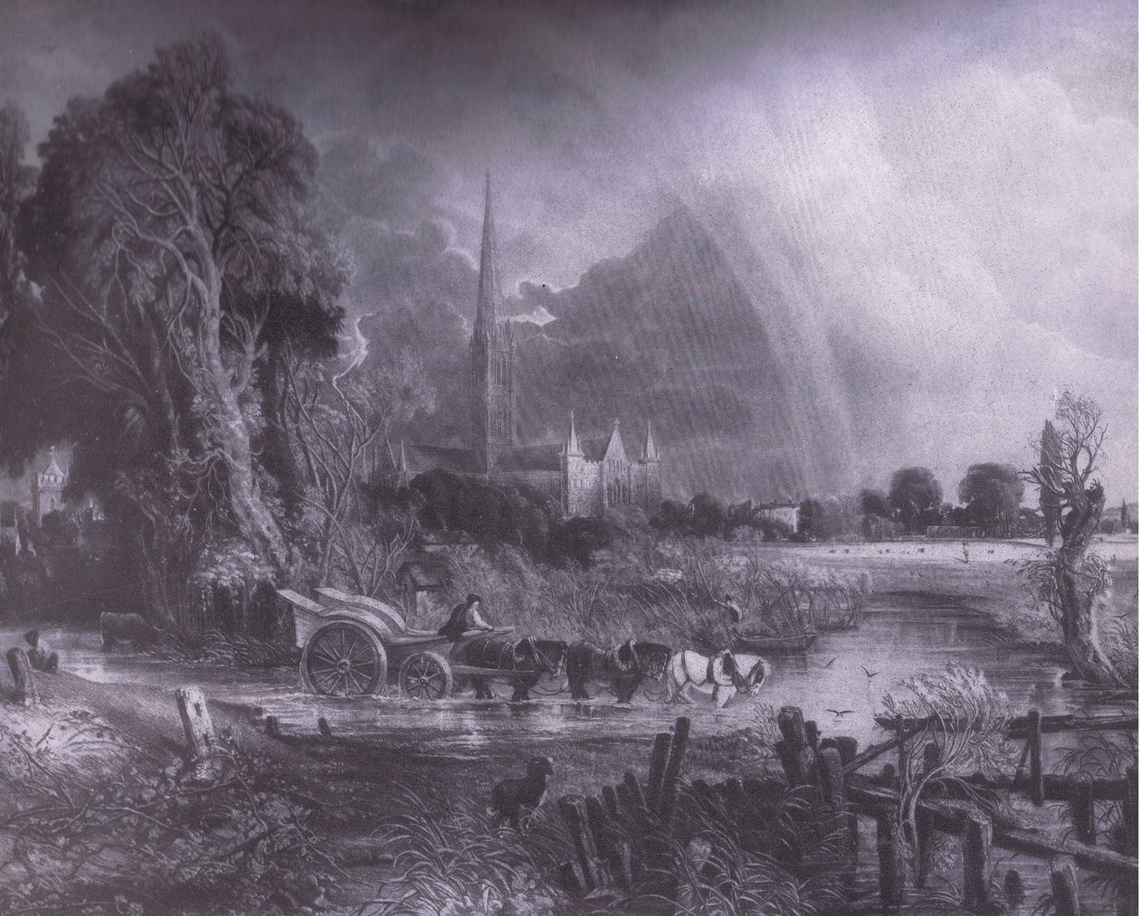 Salisbury katedrális a rétről, Bibbys Annual alkotó: John (after) Constable