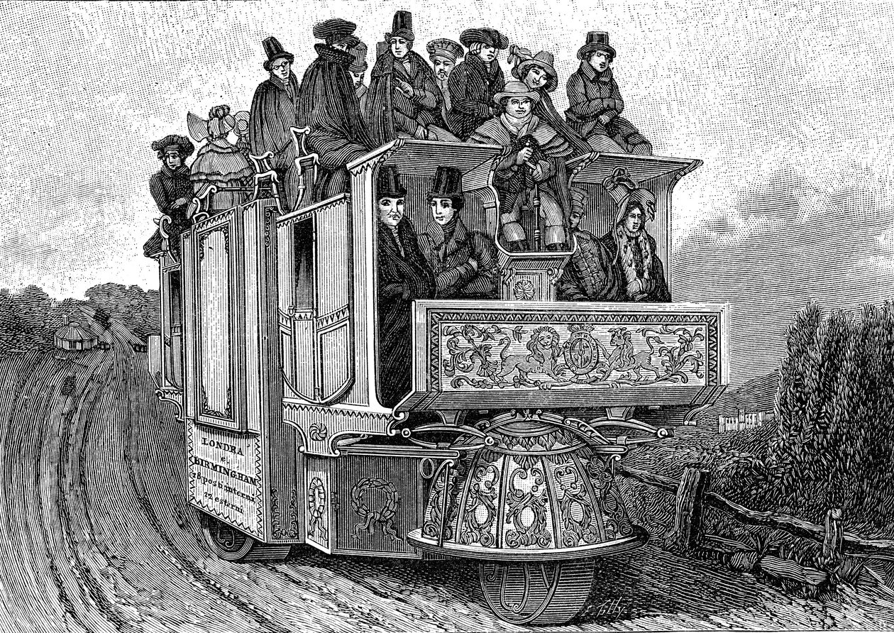 Dr. William Church háromkerekű mechanikus autója (kb. 1778-1863), 1833-ban Birminghamben (Anglia) építette. Metszet 1895 alkotó: John (after) Cooke