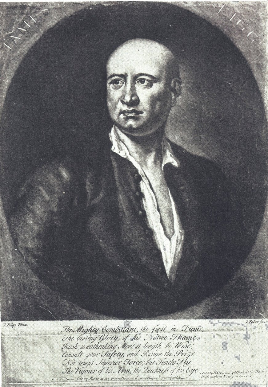 James Figg, az első angol ökölvívó bajnok, meghalt 1734-ben (metszet) alkotó: John (after) Ellys