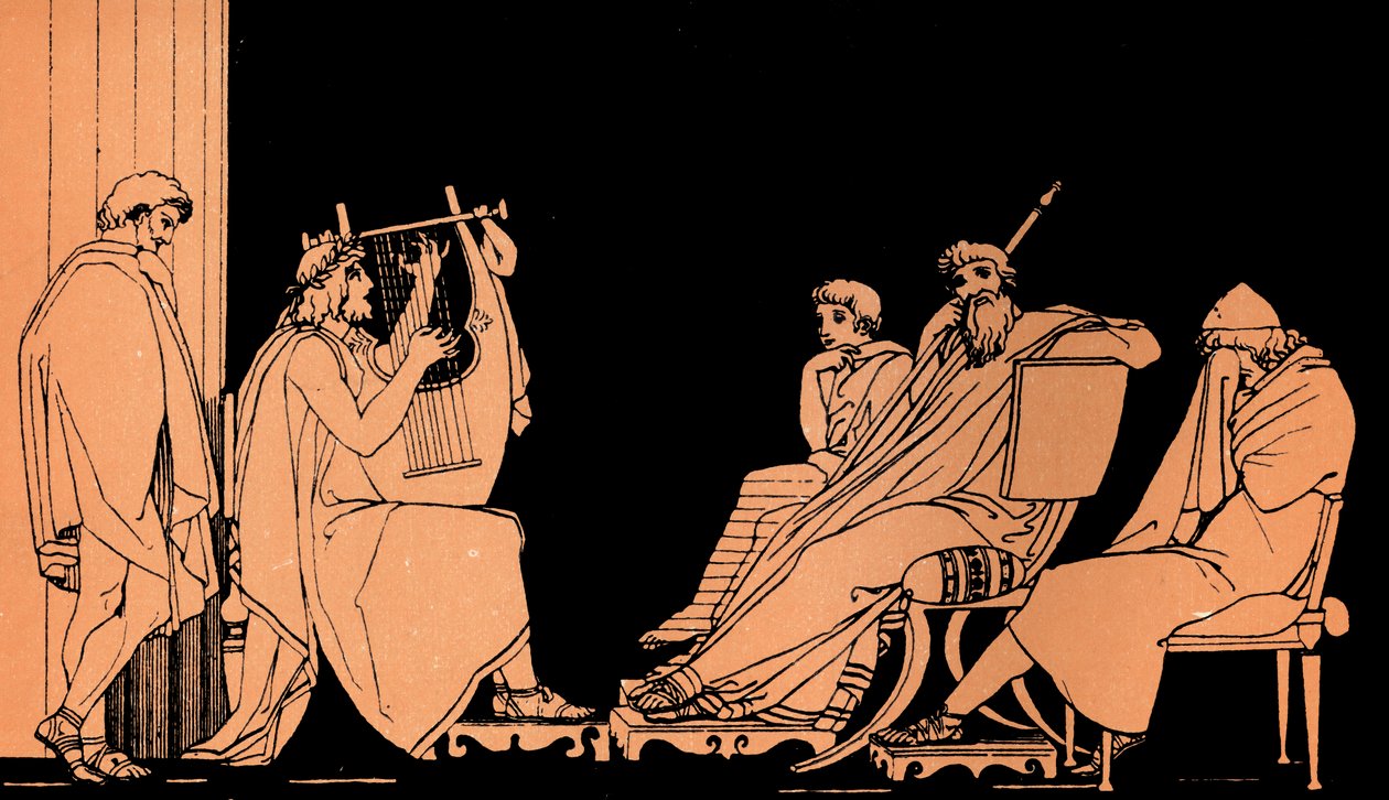 Odüsszeusz sír Démodokosz énekén, Homérosz Odüsszeiája, Flaxman után (nyomat) alkotó: John (after) Flaxman