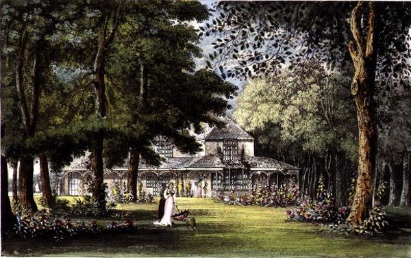 Erzsébet hercegnő kunyhója, Old Windsor, R. Ackermann (1764-1834) „Művészetek tárháza” című művéből alkotó: John (after) Gendall