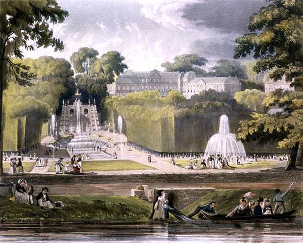 St. Cloud, a "Szajna-parti kilátások"-ból, Daniel Havell (1785-1826) metszete, kiadta R. Ackermann (1764-1834) 1821 (színes litográfia). alkotó: John (after) Gendall