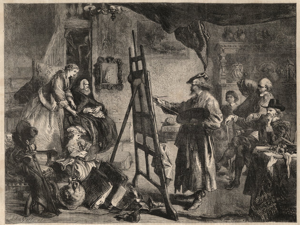 REMBRANDT STÚDIÓ - metszet J. Gilbert festménye után - l