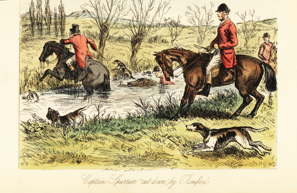 Angol vadász, aki rókakutyákkal gázol a folyón alkotó: John (after) Leech
