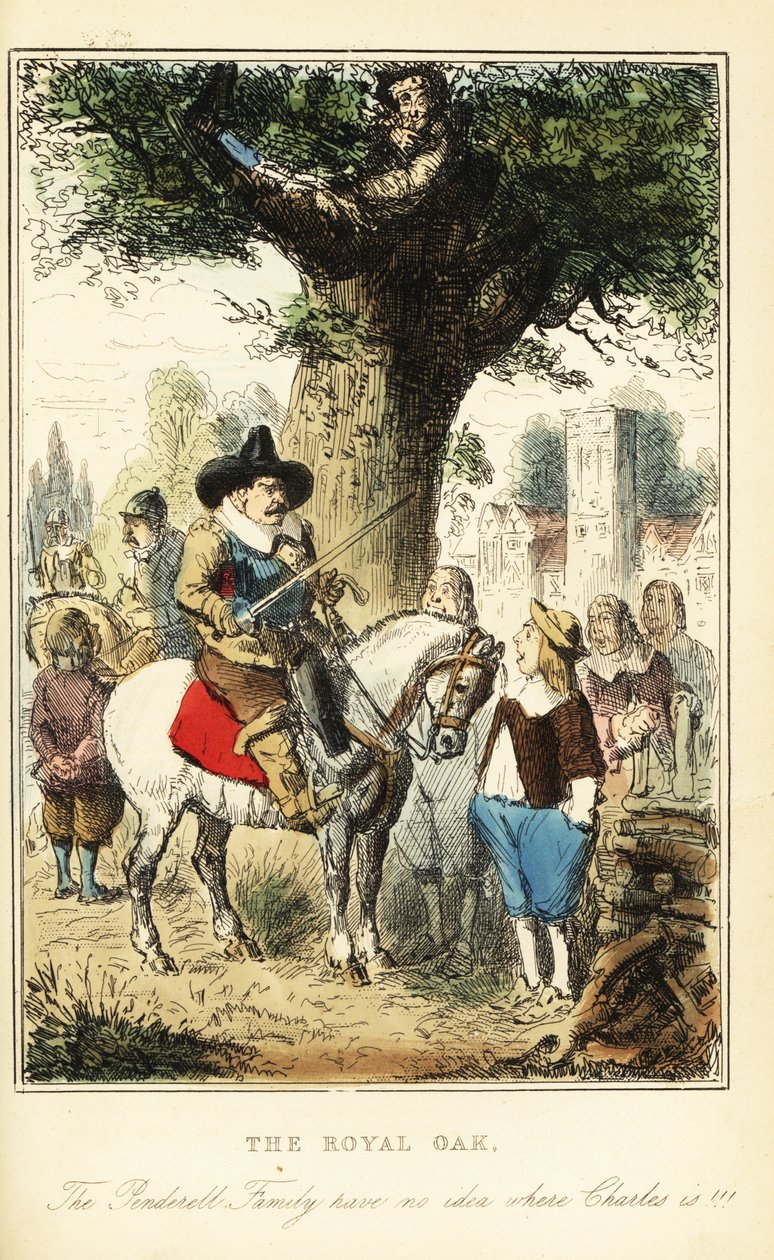 II. Károly király egy tölgyfát rejteget Boscobel Woodban a worcesteri csata után alkotó: John (after) Leech