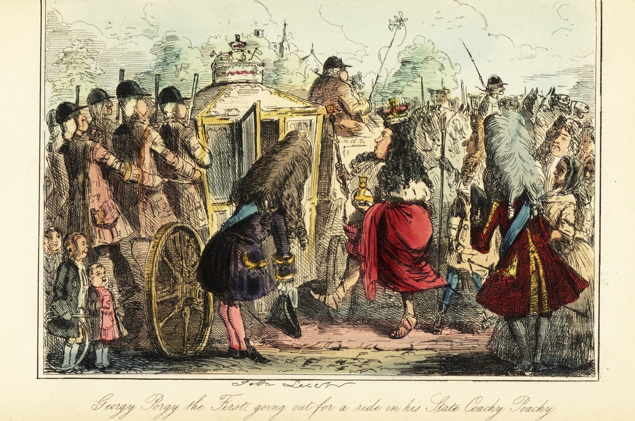 I. György angol király halála éjszakáján, 1727. június 22-én felszáll a királyi kocsiba Osnabruckba alkotó: John (after) Leech