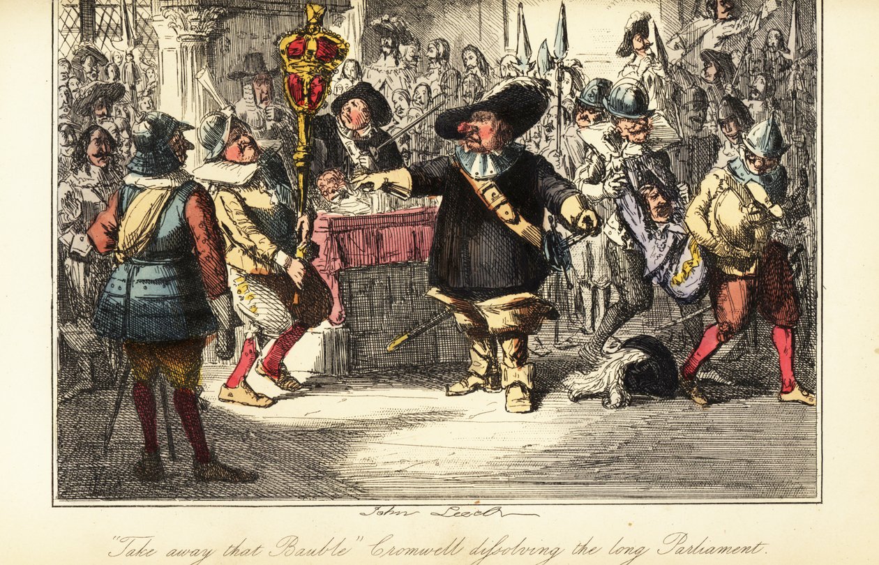 Oliver Cromwell eltávolítja a buzogányt az alsóházból, és feloszlatja a rump-parlamentet 1653-ban alkotó: John (after) Leech