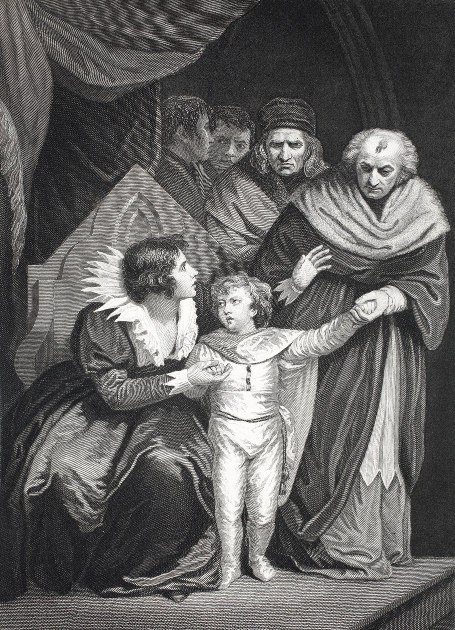 Elizabeth Woodville megadja a fiát (litho) alkotó: John (after) Opie