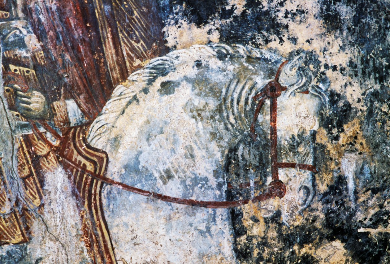 Ló, sérült freskó a mennyezeten az Agios Vasileios templomban, Vavouledo, Kréta, Görögország (fotó) alkotó: Walter Charles Mills