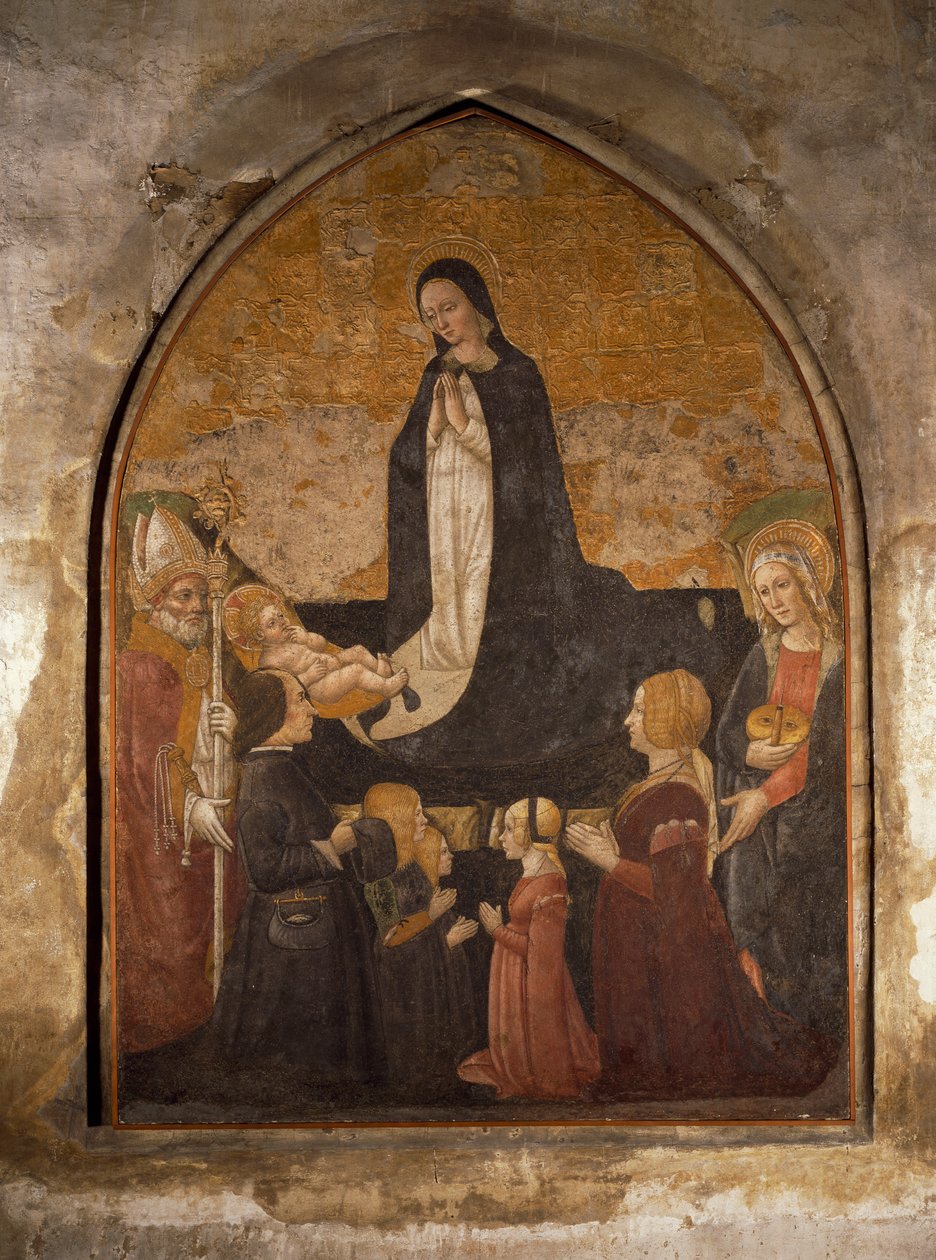Olaszország, Milánó, Kegyelmes Mária templom, Torony kápolna, Gyermekimádó Szűz, freskó alkotó: Walter Charles Mills